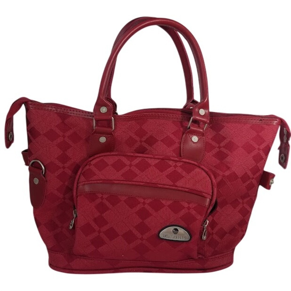 American Flyer Red Geometric Jacquard Travel Tote Bag Carry-On Zippered Pocket
